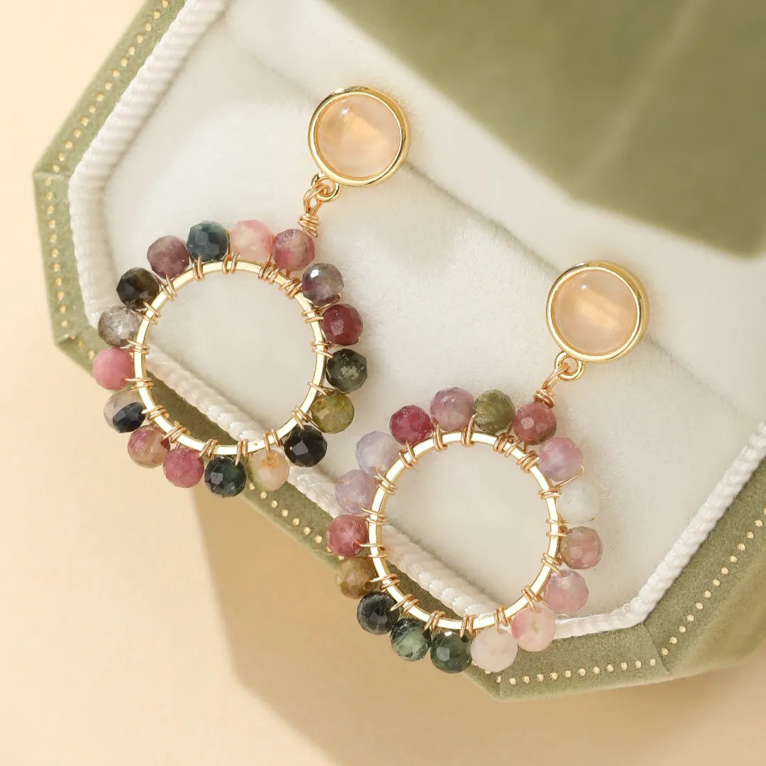 Boucles d'Oreilles Tourmaline "Cercle Éclatant" Doré Or