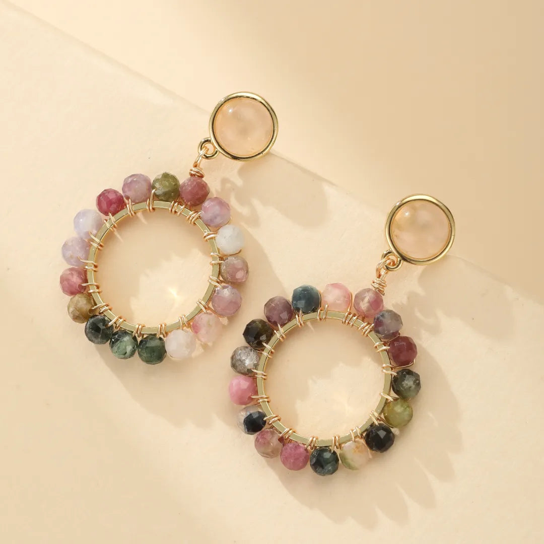 Boucles d'Oreilles Tourmaline "Cercle Éclatant" Doré Or