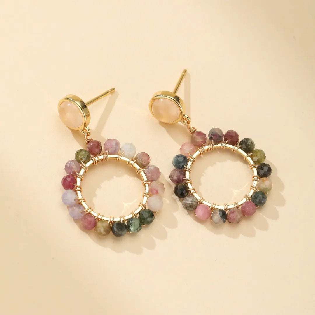 Boucles d'Oreilles Tourmaline "Cercle Éclatant" Doré Or
