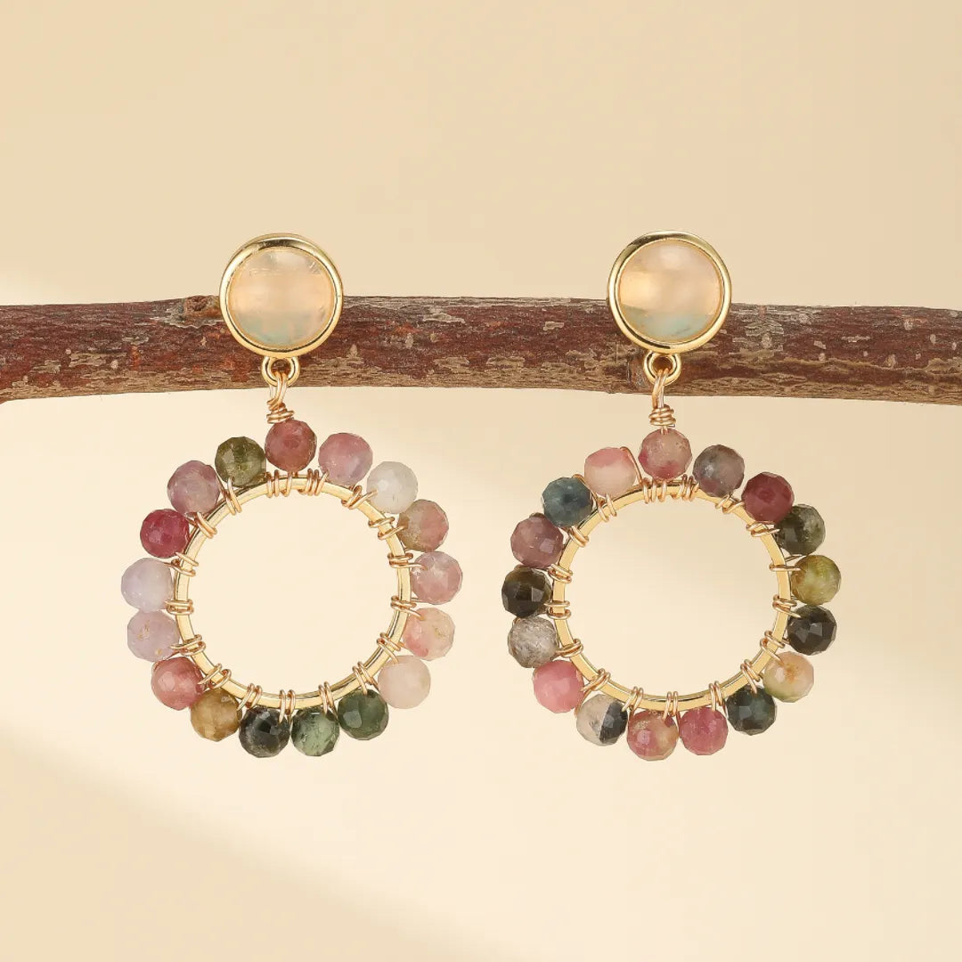 Boucles d'Oreilles Tourmaline "Cercle Éclatant" Doré Or