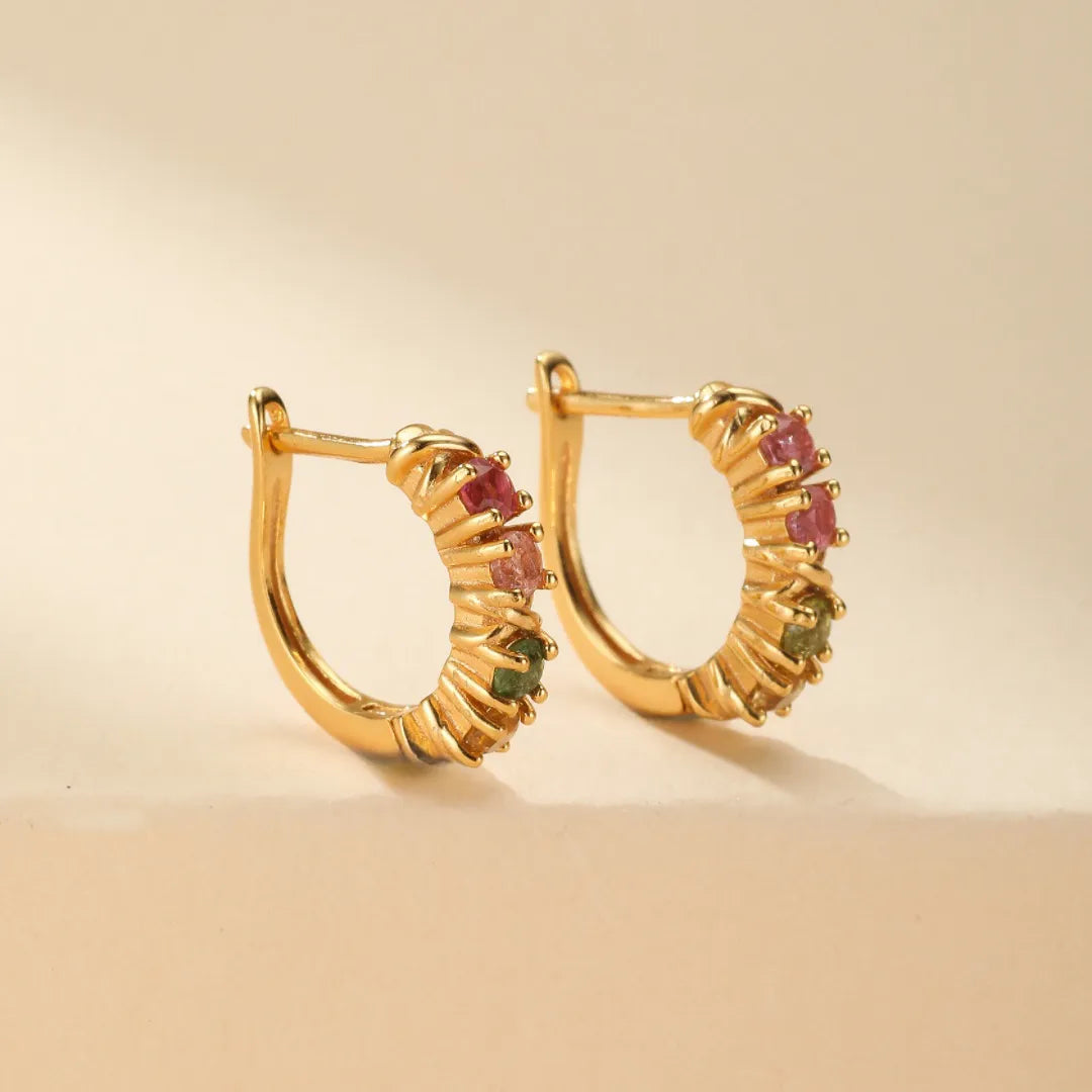 Boucles d'Oreilles Tourmaline "Élégance Lumineuse" Argent Doré Or 18K
