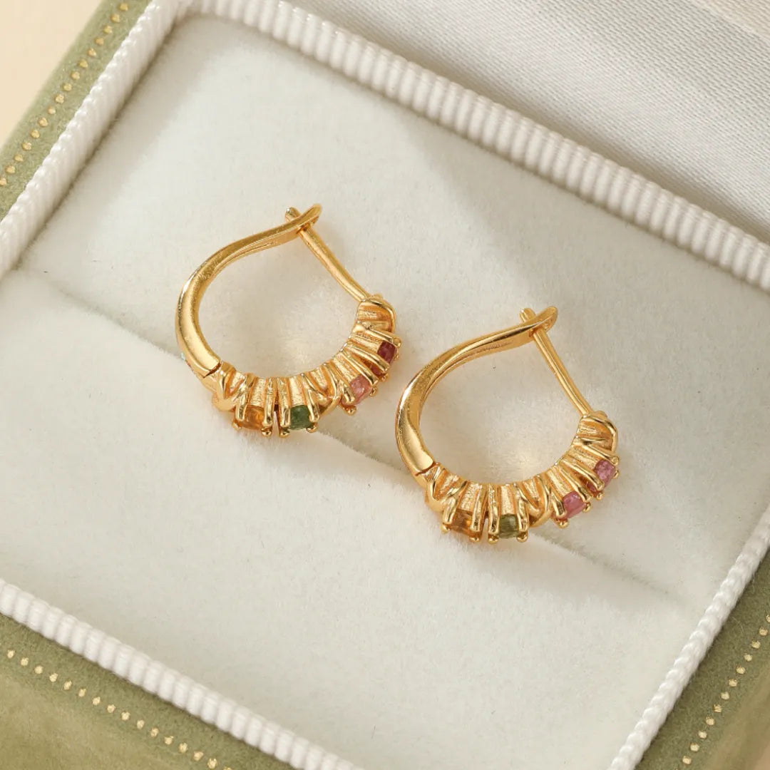 Boucles d'Oreilles Tourmaline "Élégance Lumineuse" Argent Doré Or 18K