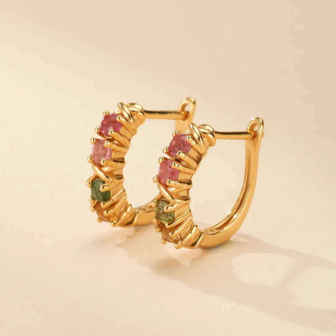 Boucles d'Oreilles Tourmaline "Élégance Lumineuse" Argent Doré Or 18K