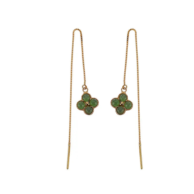 Boucles d'Oreilles Trèfle Jade "Tendresse" Argent Doré Or