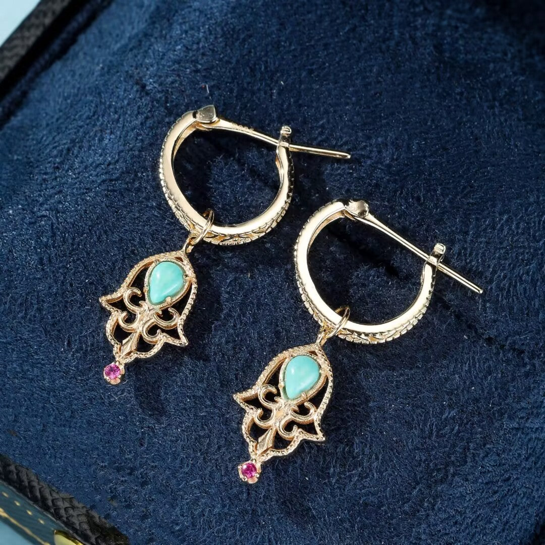 Turquoise Earrings “Ancestral Aura” Gold-Plated Silver