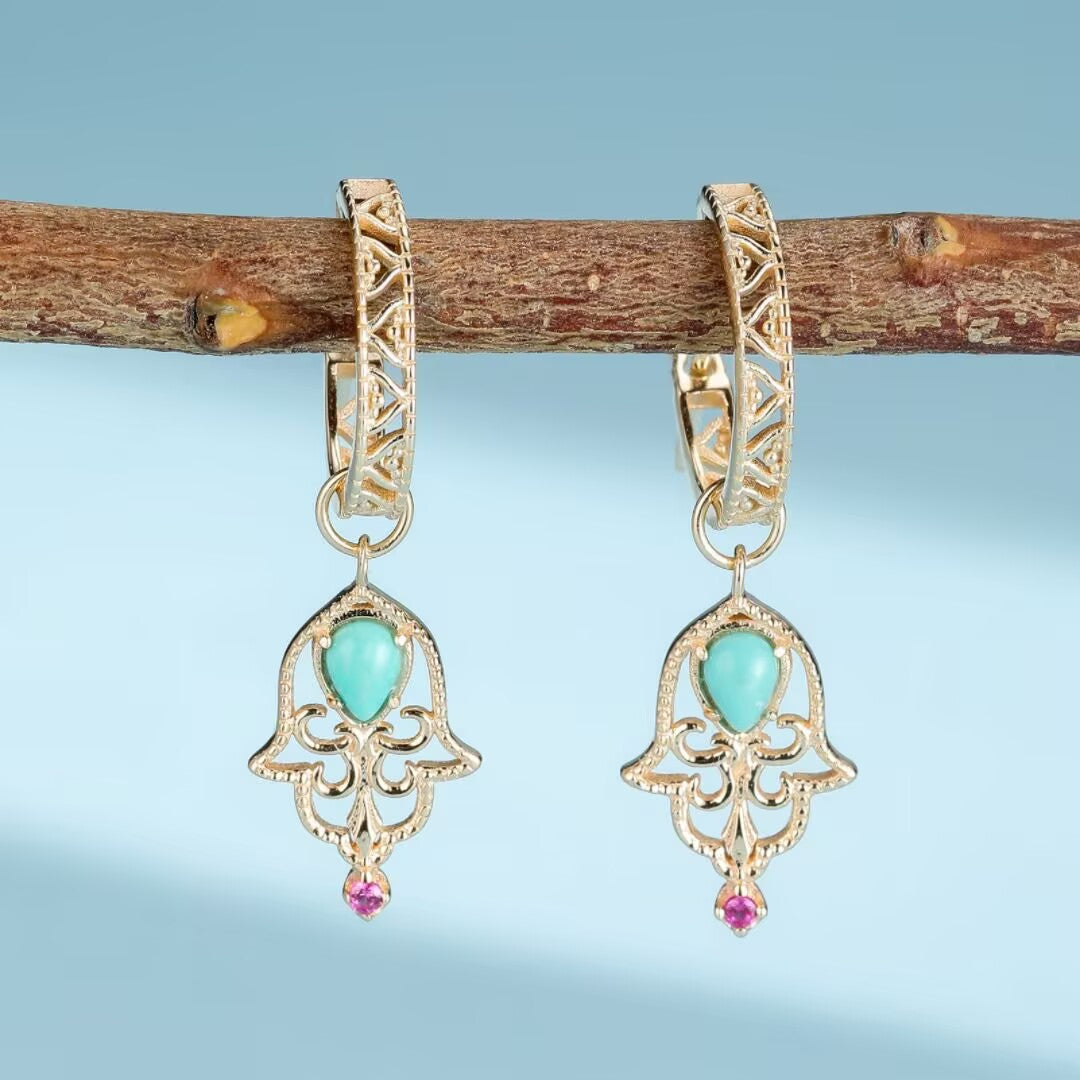 Turquoise Earrings “Ancestral Aura” Gold-Plated Silver
