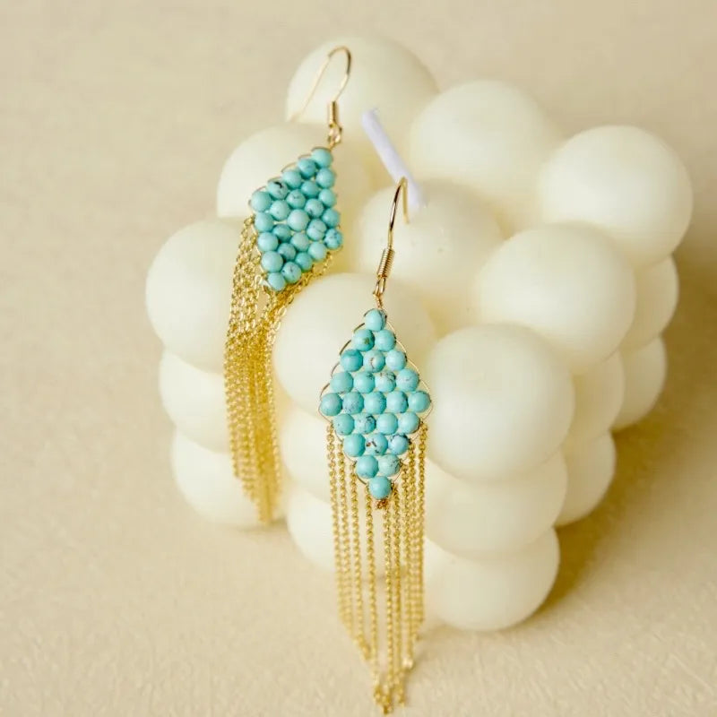 Boucles d'Oreilles Turquoise "Cascade Charmante" Argent Doré Or
