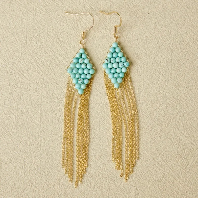Boucles d'Oreilles Turquoise "Cascade Charmante" Argent Doré Or