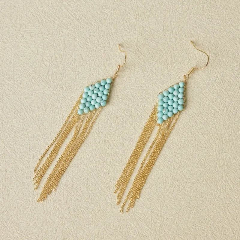Boucles d'Oreilles Turquoise "Cascade Charmante" Argent Doré Or