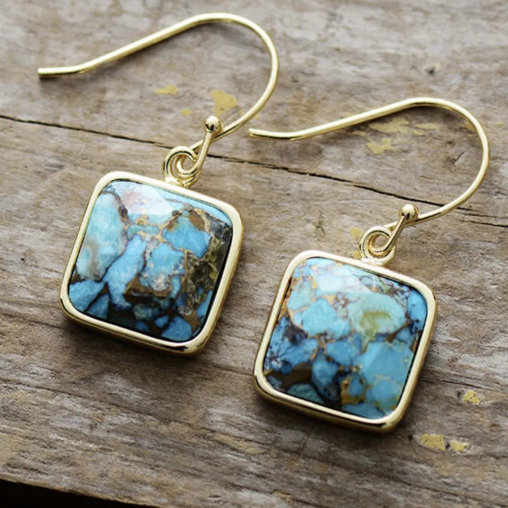 Boucles d'Oreilles Turquoise "Charme Nature" Argent Doré Or
