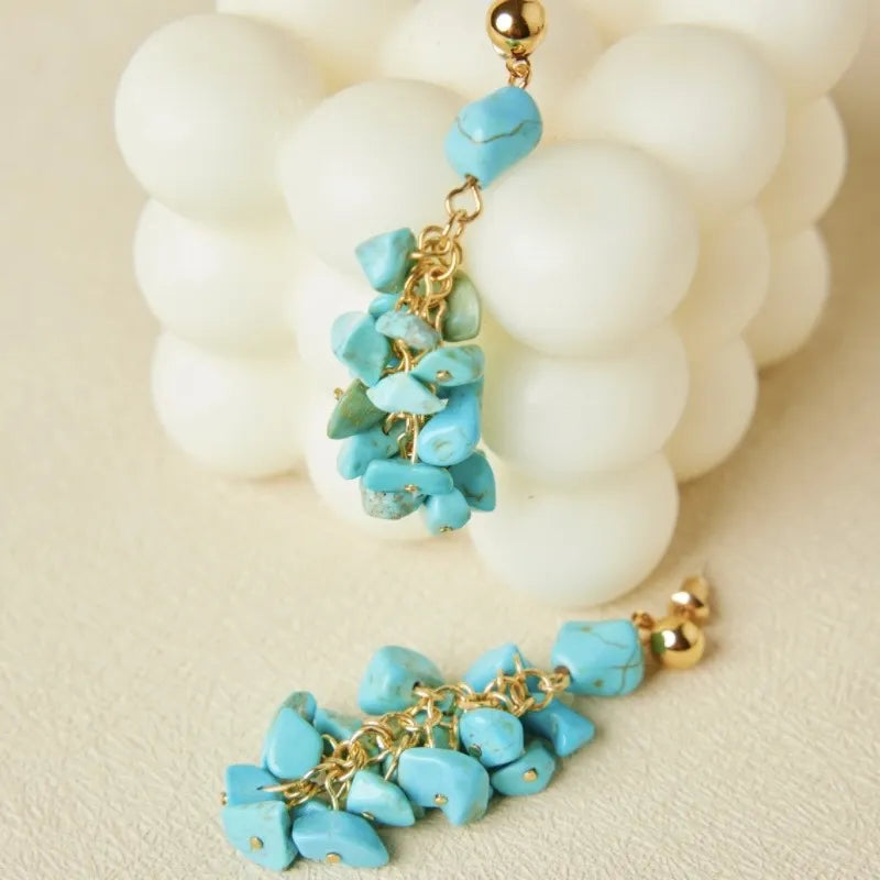 Boucles d'Oreilles Turquoise "Équilibre Naturel" Doré Or