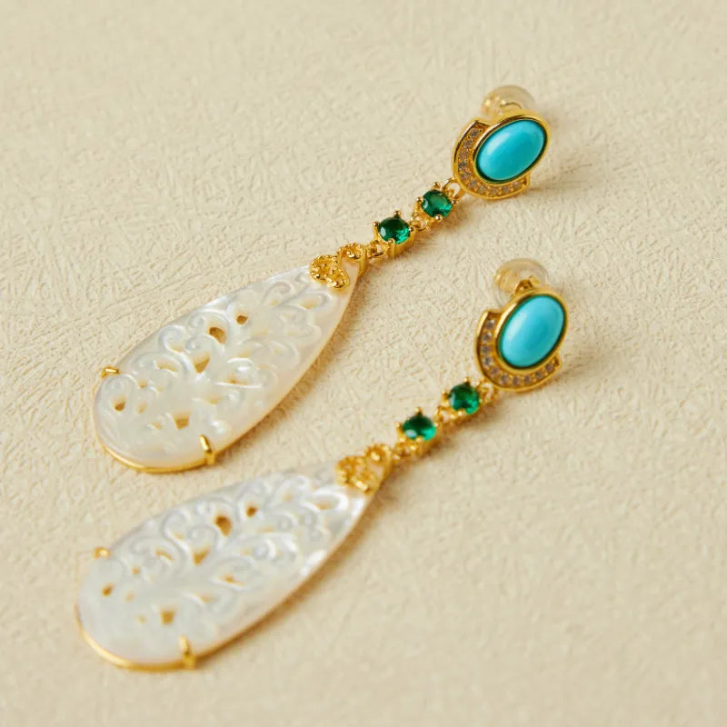 Boucles d'Oreilles Turquoise et Nacre "Empire Coloré" Argent Doré Or
