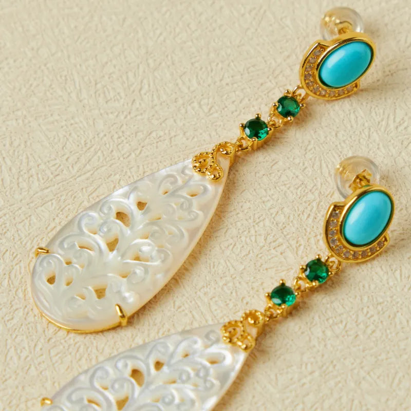 Boucles d'Oreilles Turquoise et Nacre "Empire Coloré" Argent Doré Or
