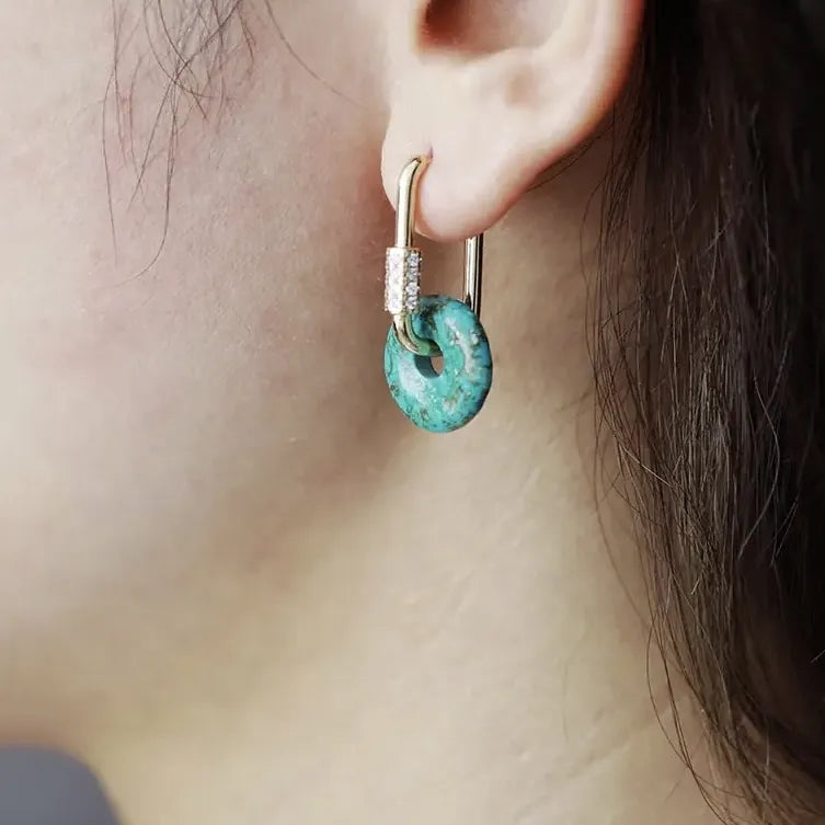 Boucles d'Oreilles Turquoise "Luxueuse" Argent Doré Or