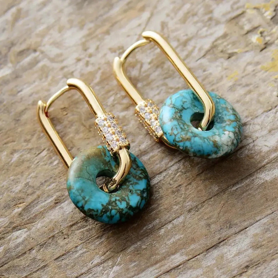 Boucles d'Oreilles Turquoise "Luxueuse" Argent Doré Or