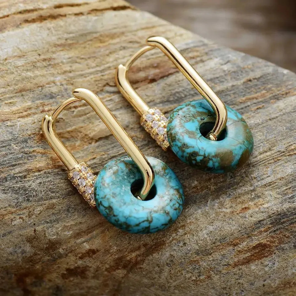 Boucles d'Oreilles Turquoise "Luxueuse" Argent Doré Or