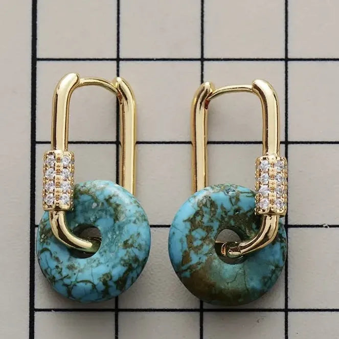 Boucles d'Oreilles Turquoise "Luxueuse" Argent Doré Or