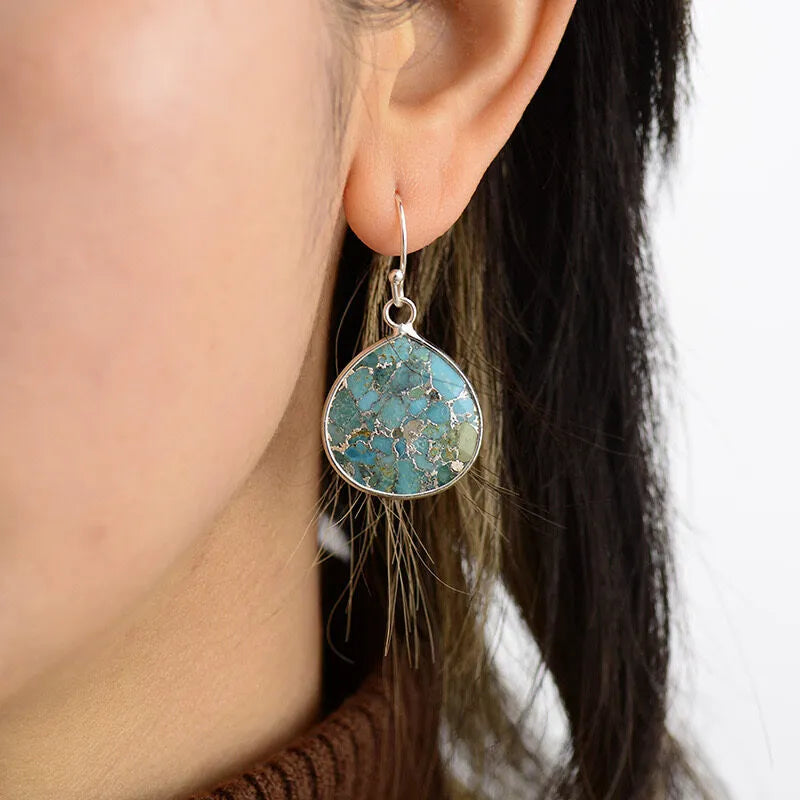 Boucles d'Oreilles Turquoise "Océan Profond" Argent Doré Or