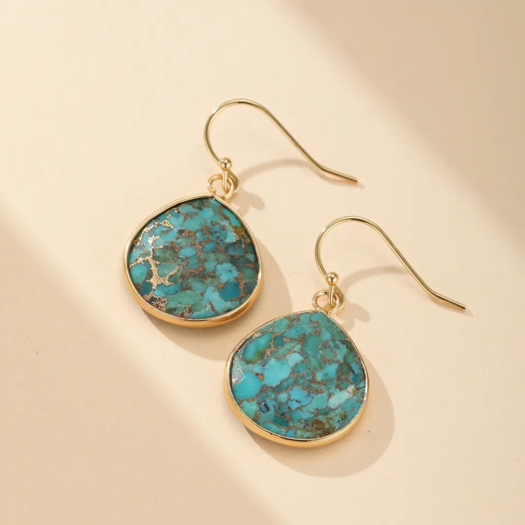 Boucles d'Oreilles Turquoise "Océan Profond" Argent Doré Or