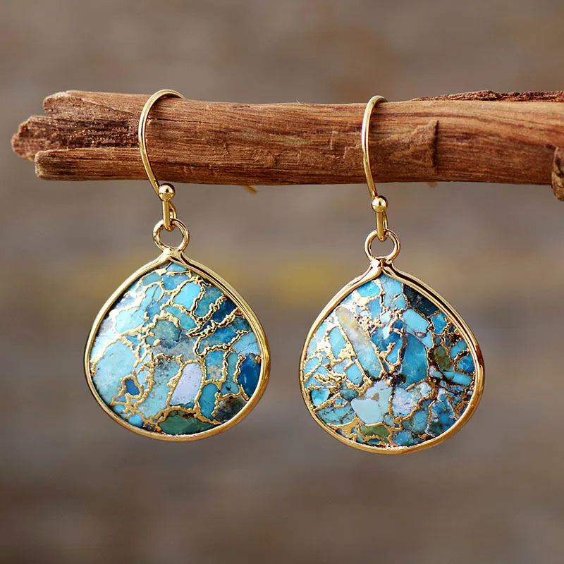 Boucles d'Oreilles Turquoise "Océan Profond" Argent Doré Or