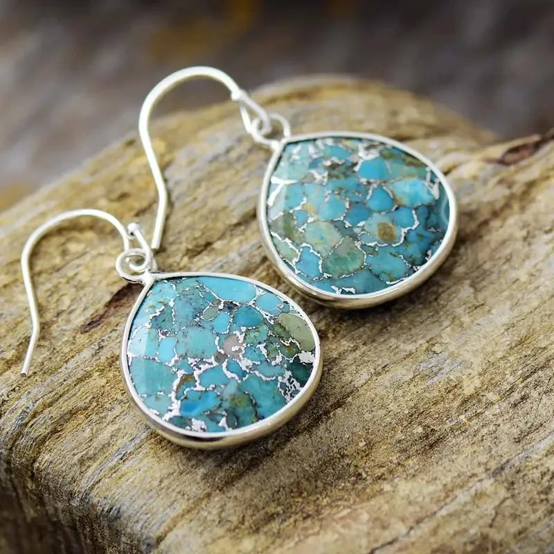 Boucles d'Oreilles Turquoise "Océan Profond" Argent Doré Or