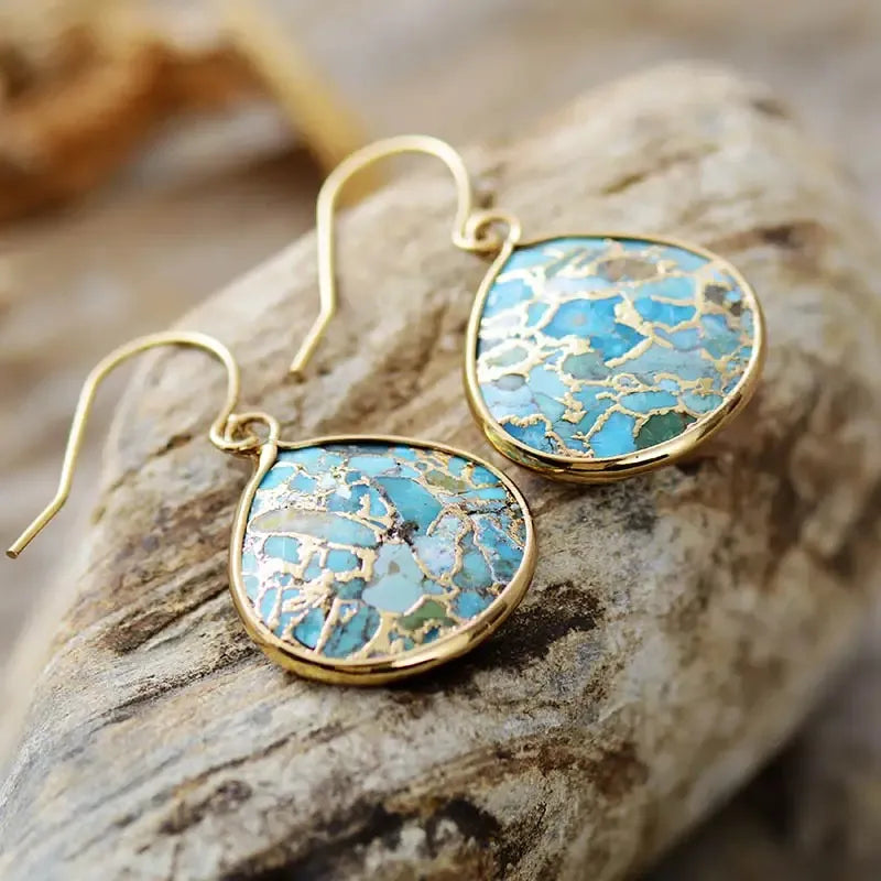 Boucles d'Oreilles Turquoise "Océan Profond" Argent Doré Or