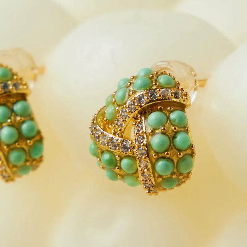 Boucles d'Oreilles Turquoise "Triangle Charmant" Argent Doré Or