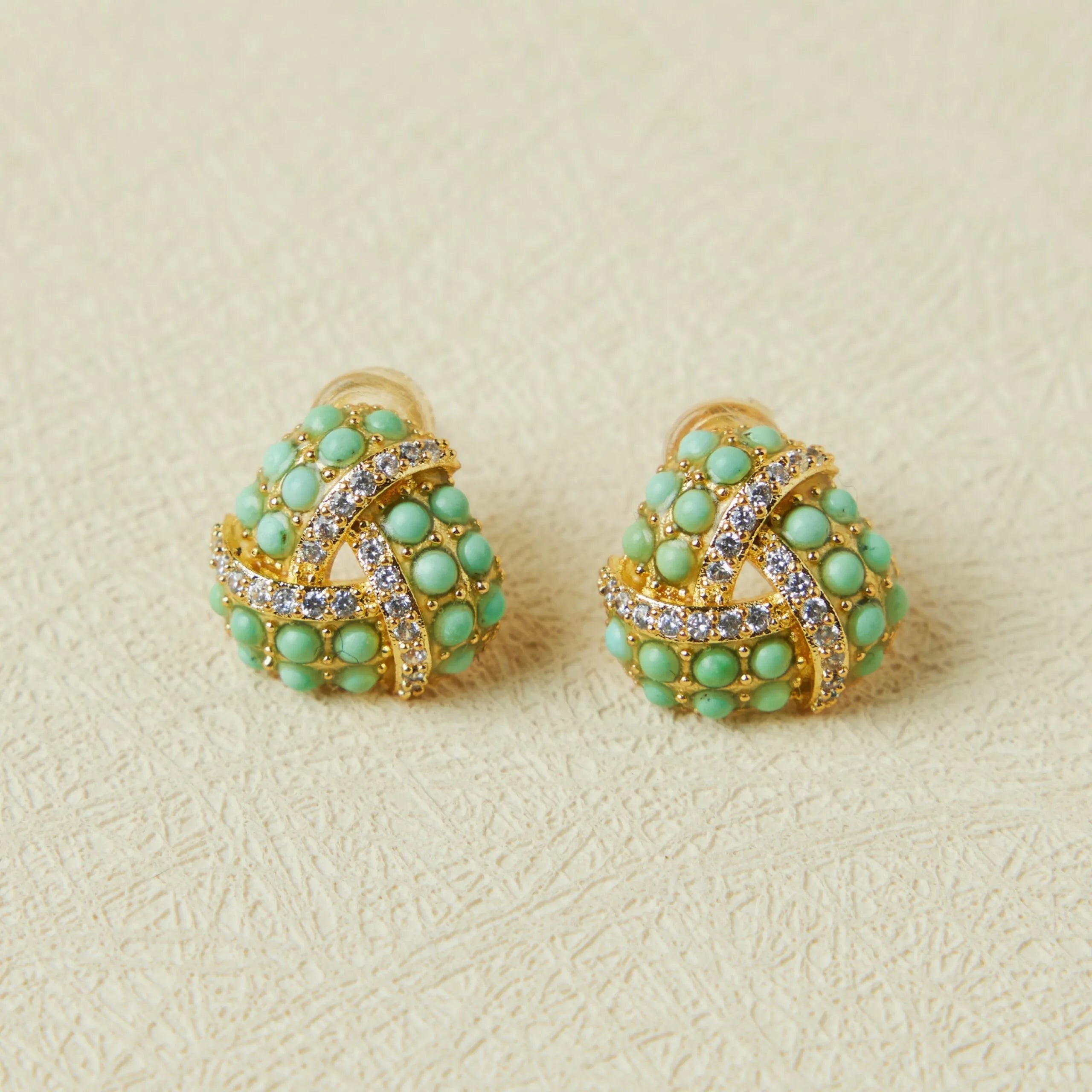 Boucles d'Oreilles Turquoise "Triangle Charmant" Argent Doré Or