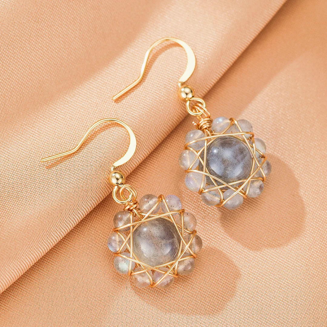 Orecchini Labradorite "Fleur Céleste" Dorato Oro