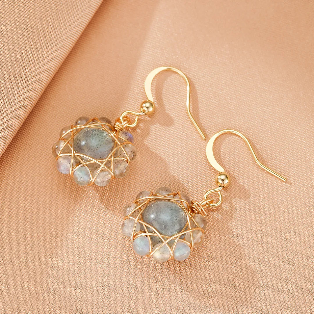 Orecchini Labradorite "Fleur Céleste" Dorato Oro