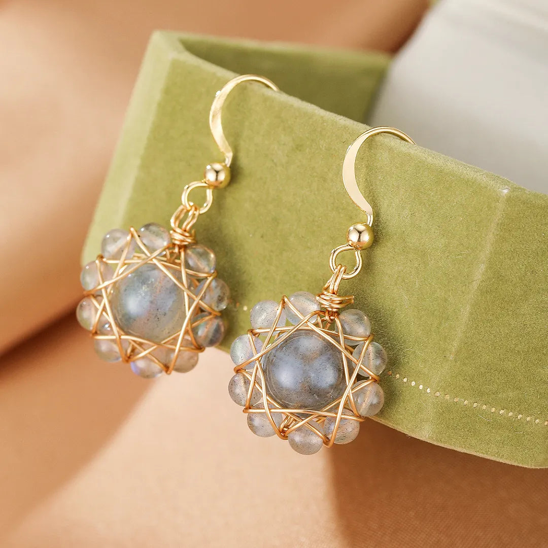 Orecchini Labradorite "Fleur Céleste" Dorato Oro