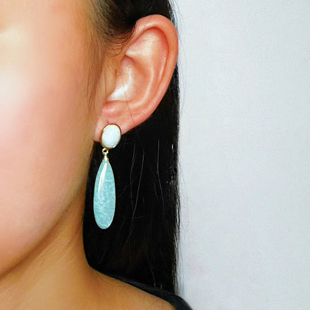 Amazonite and Moonstone Earrings "Lunar Elegance"
