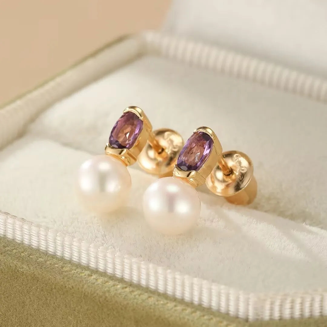 Boucles d'Oreilles Améthyste et Perle "Reflets d'Élégance" Argent Doré Or