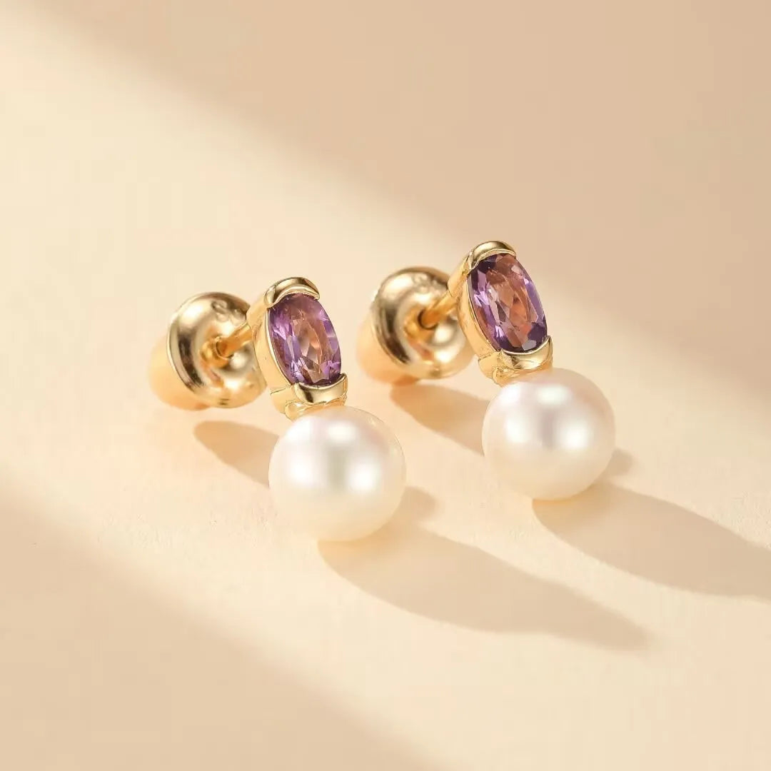 Boucles d'Oreilles Améthyste et Perle "Reflets d'Élégance" Argent Doré Or