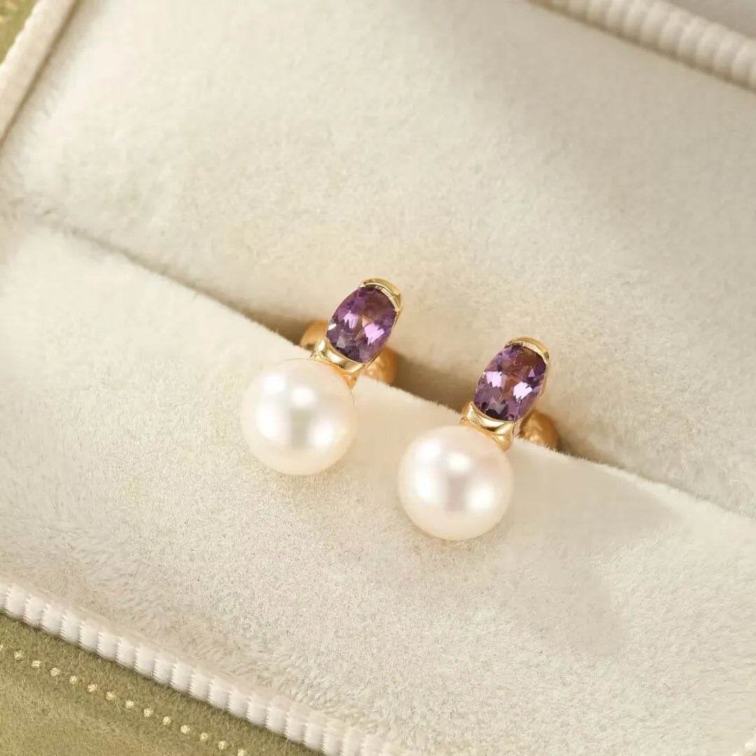 Boucles d'Oreilles Améthyste et Perle "Reflets d'Élégance" Argent Doré Or