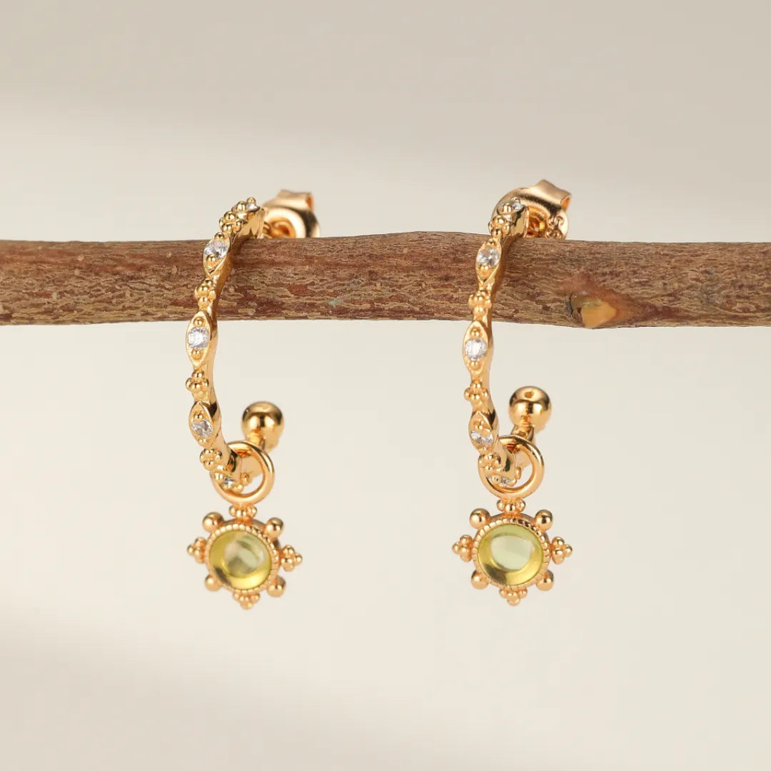 Boucles d'Oreilles Créoles Péridot "Force Lumineuse" Argent Doré Or