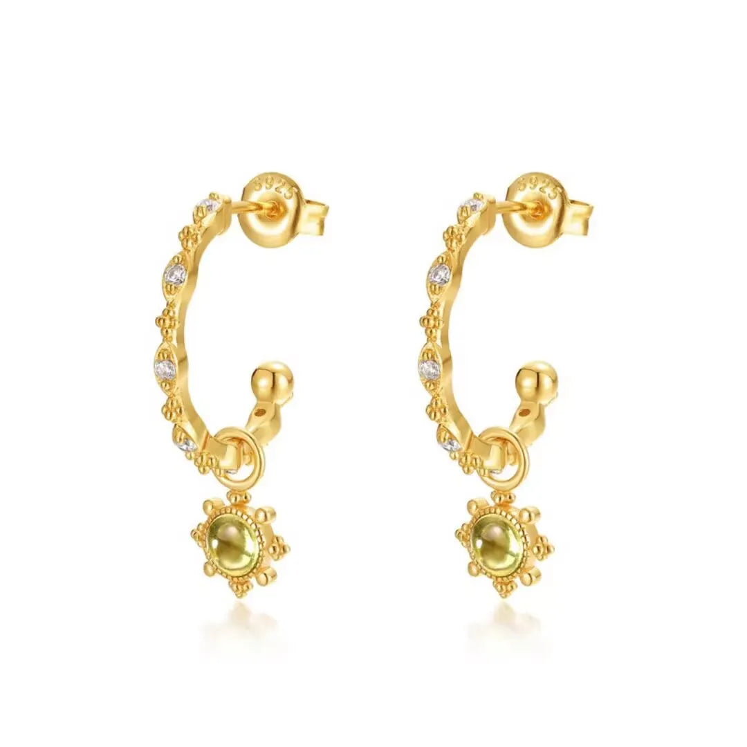 Boucles d'Oreilles Créoles Péridot "Force Lumineuse" Argent Doré Or