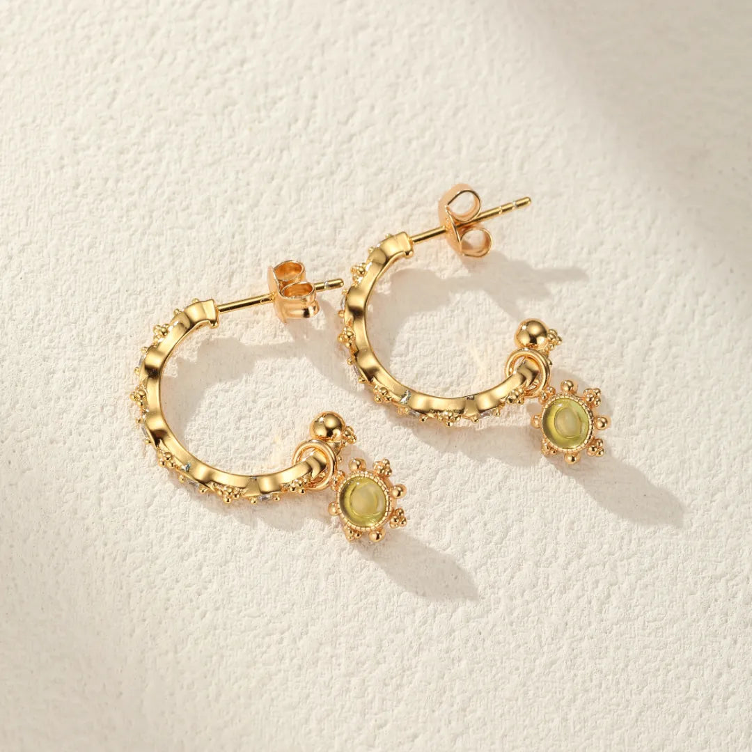 Boucles d'Oreilles Créoles Péridot "Force Lumineuse" Argent Doré Or