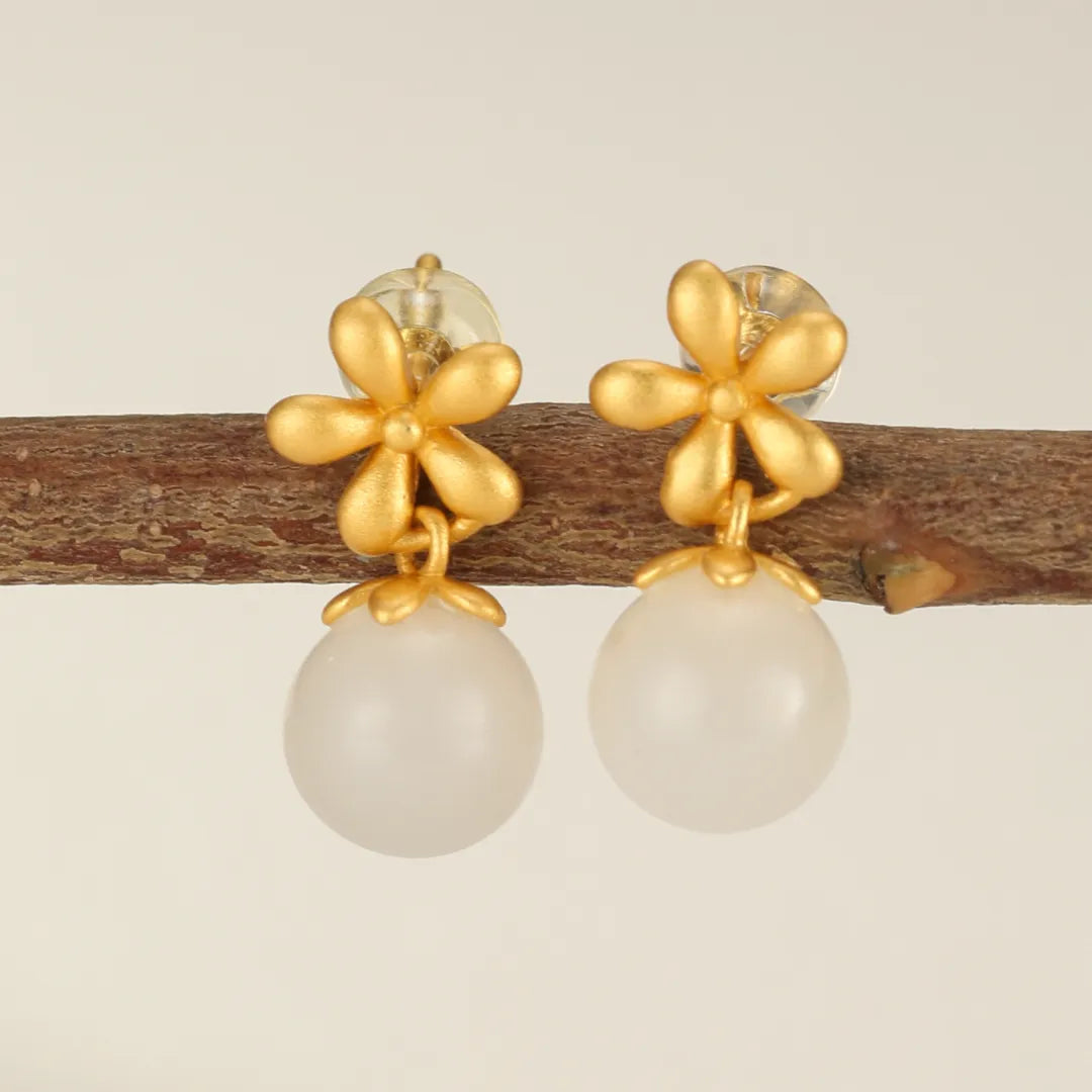 Boucles d’Oreilles Jade “Éclat Floral” Argent Doré Or