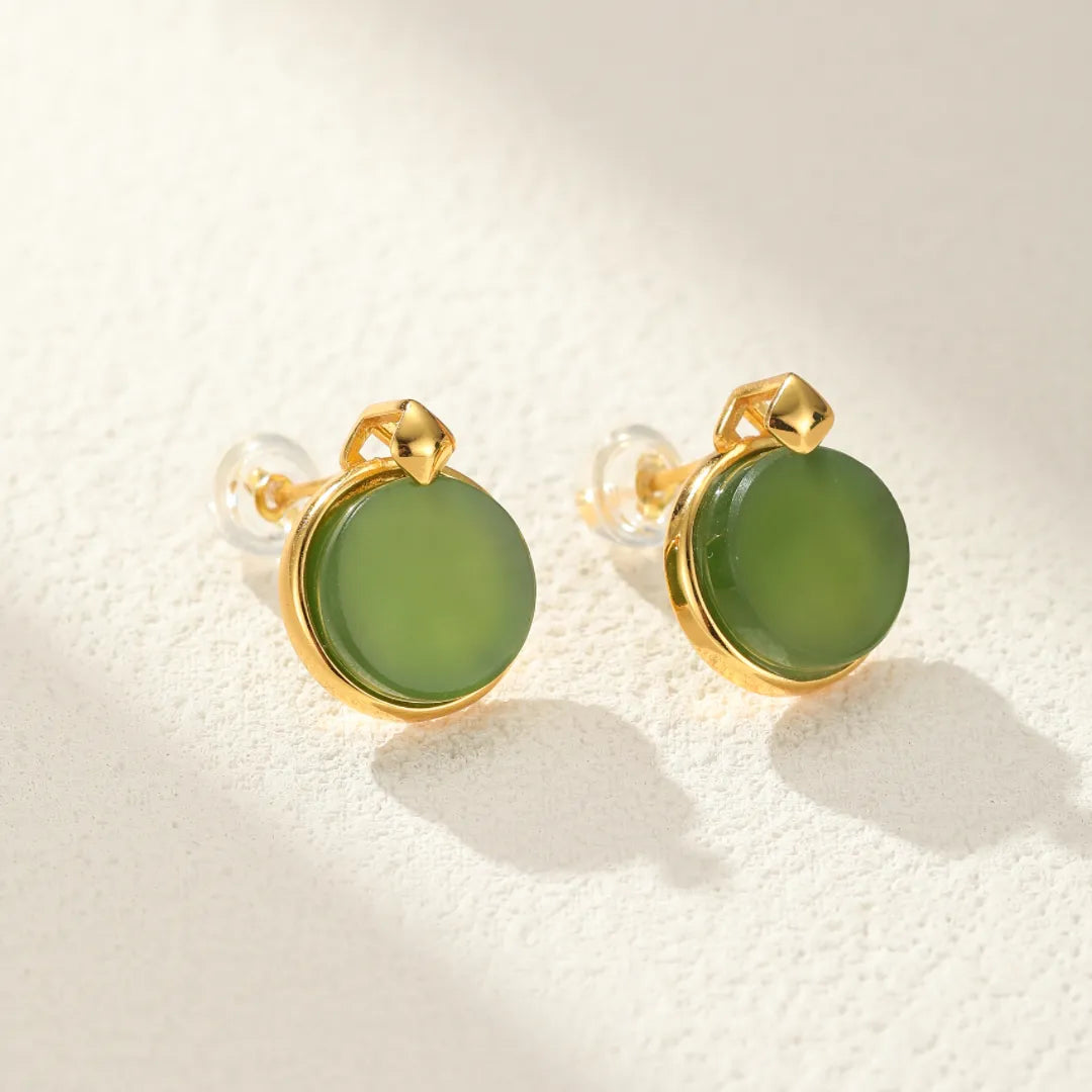 Jade Ohrringe "Tiefes Strahlen" Goldsilber