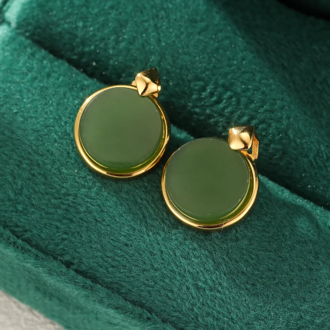 Jade Ohrringe "Tiefes Strahlen" Goldsilber