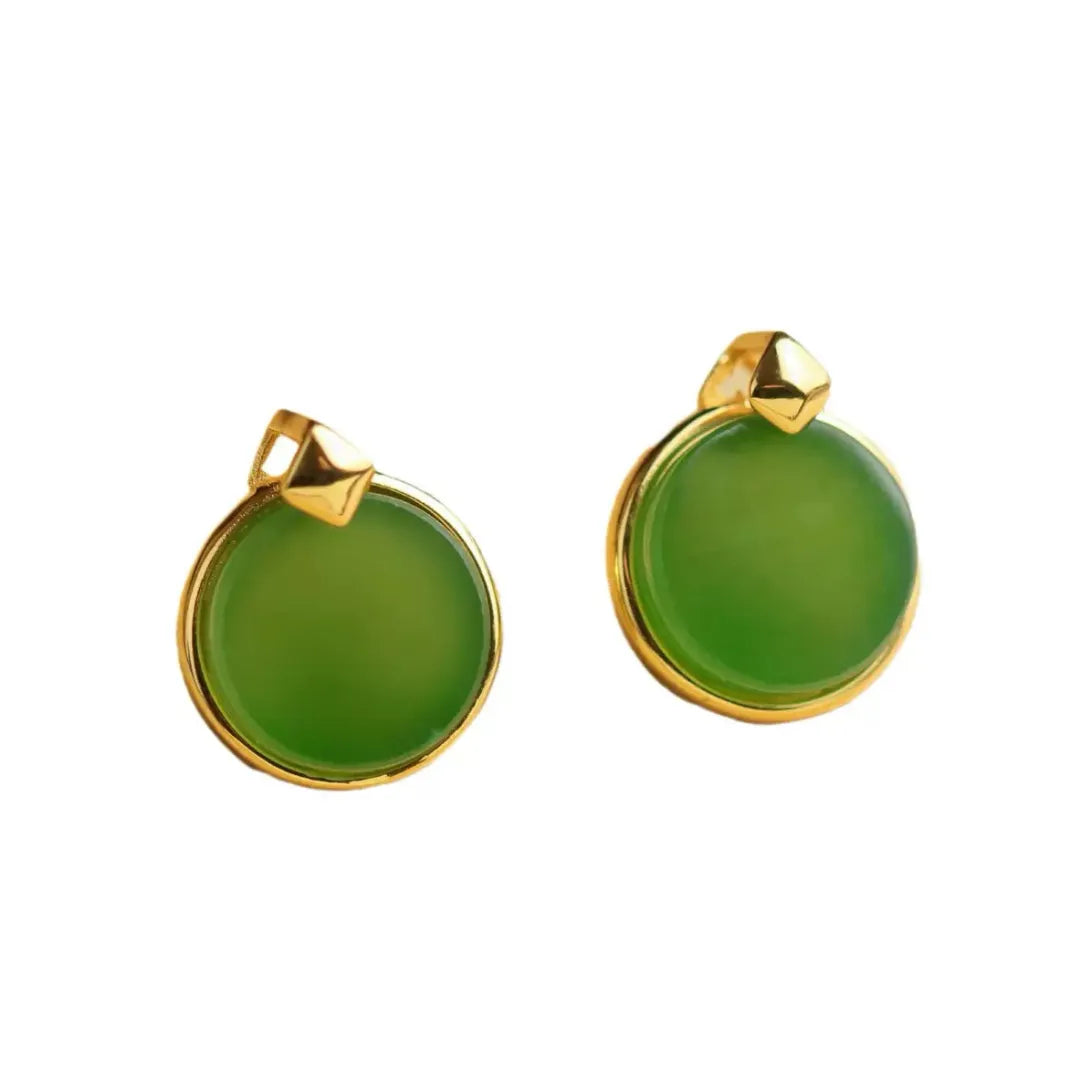 Jade Ohrringe "Tiefes Strahlen" Goldsilber