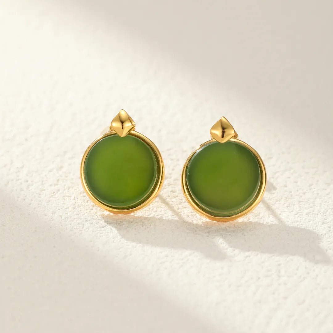 Jade Ohrringe "Tiefes Strahlen" Goldsilber