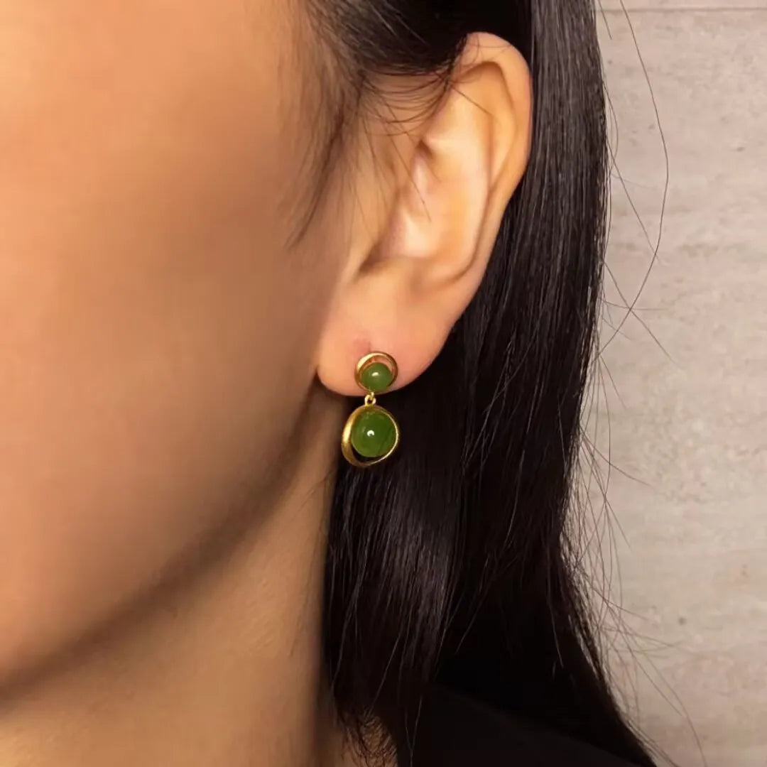 Boucles d’Oreilles Jade “Éclat Solaire” Argent Doré Or