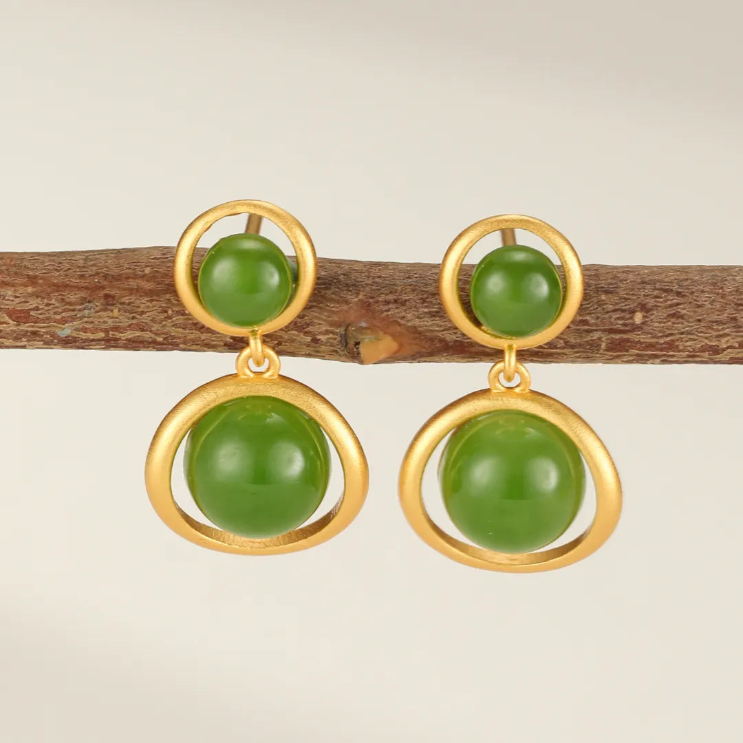 Boucles d’Oreilles Jade “Éclat Solaire” Argent Doré Or