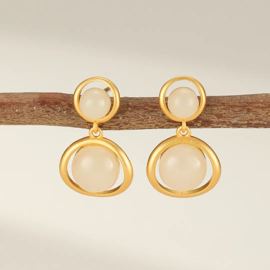 Boucles d’Oreilles Jade “Éclat Solaire” Argent Doré Or