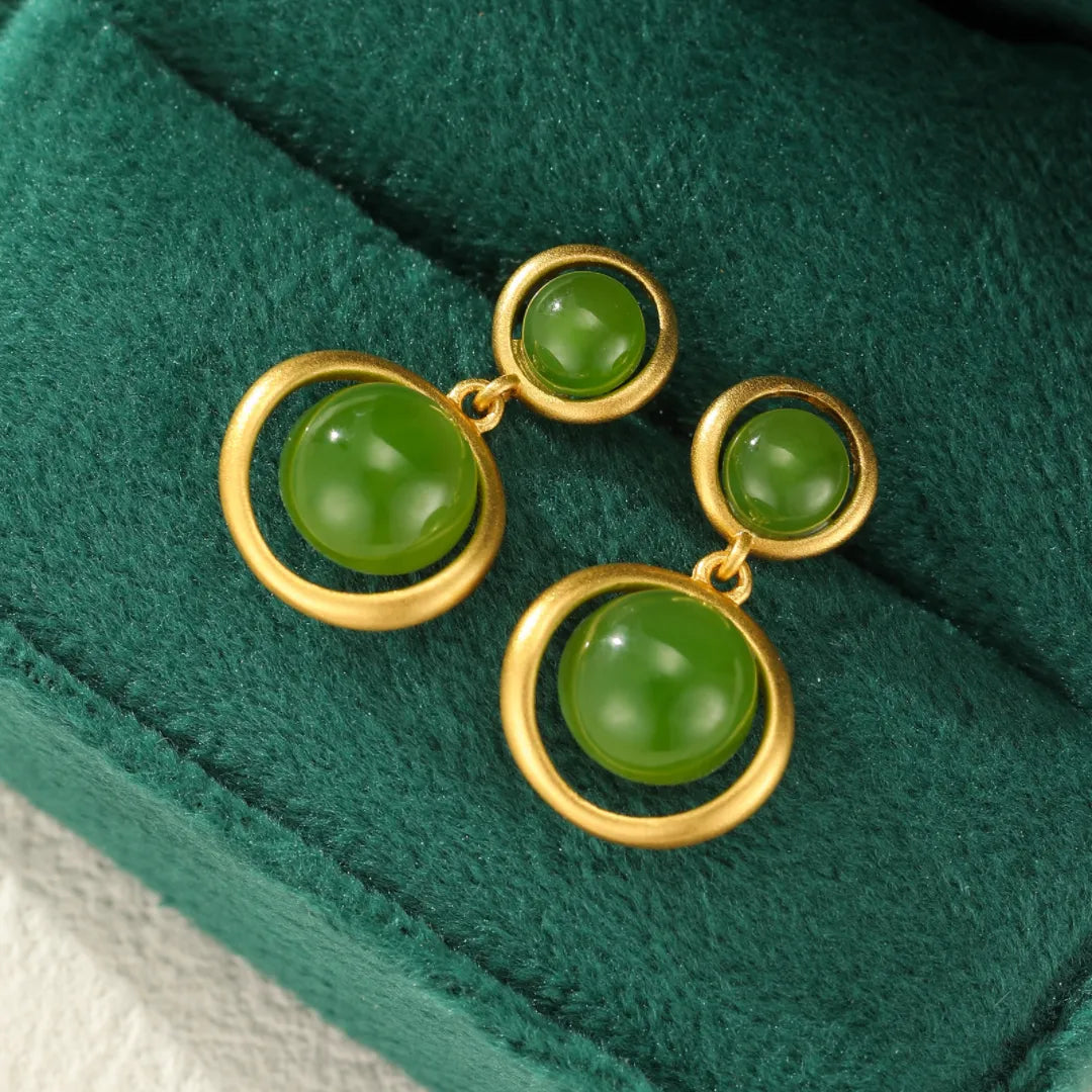 Boucles d’Oreilles Jade “Éclat Solaire” Argent Doré Or
