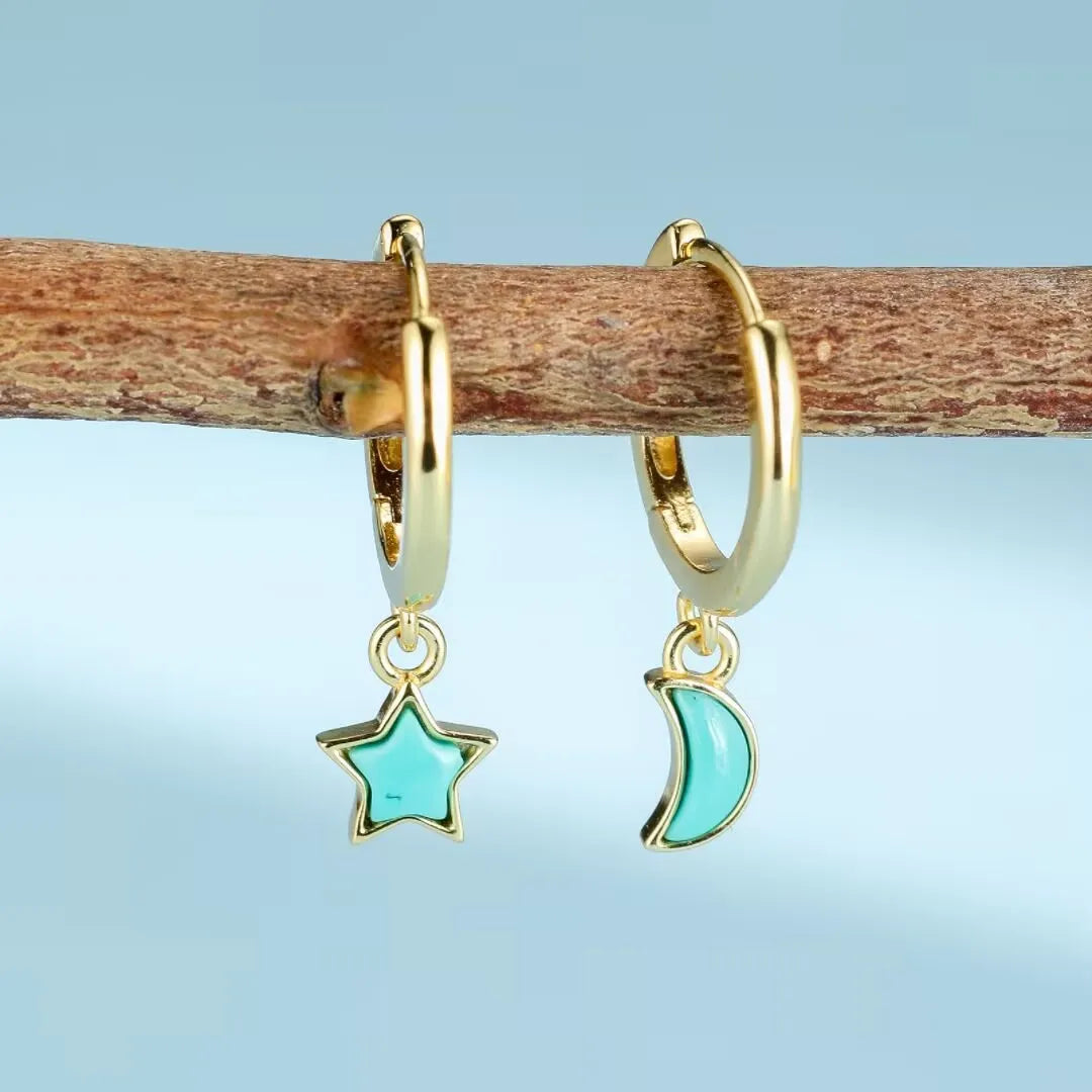 Turquoise Earrings "Celestial Balance" Gold-Plated Silver