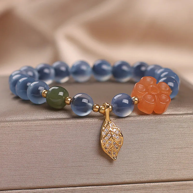 Bracelet Agate "Charme Feuille"