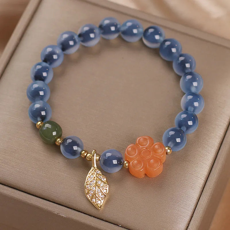 Bracelet Agate "Charme Feuille"